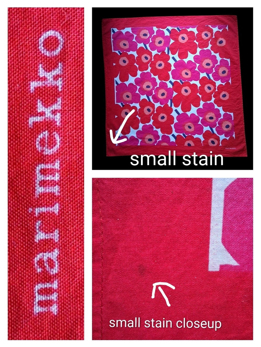 Marimekko "Unikko" Red and Pink Floral Cotton Bandana Scarf - Picture 6 of 6